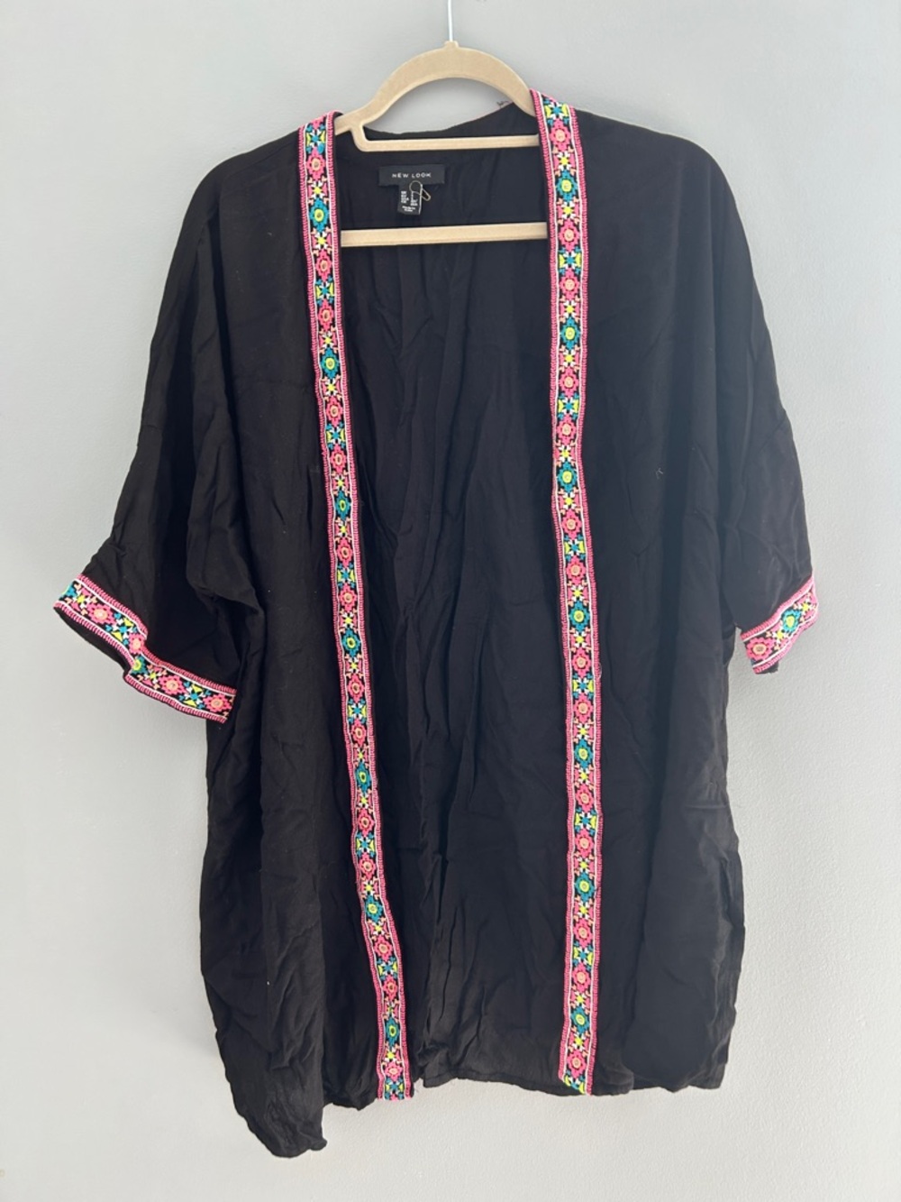 New Look Black Tunic with Pink & Teal Embroidered Trim with matching shorts